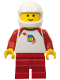 Minifig No: twn467  Name: Child - Classic Space Shirt with Red Sleeves, Red Medium Legs, White Helmet