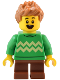 Minifig No: twn488  Name: Child - Boy, Bright Green Sweater with Bright Light Yellow Zigzag Lines, Reddish Brown Short Legs, Medium Nougat Spiked Hair