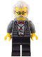 Minifig No: twn490  Name: Natural History Museum Curator - Male, Dark Bluish Gray Plaid Jacket with Red Bow Tie, Black Legs, White Hair, Glasses