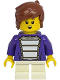 Minifig No: twn534  Name: Shopping Street Child - Boy, Dark Purple Marching Band Jacket, White Short Legs, Reddish Brown Hair