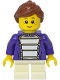 Minifig No: twn536  Name: Shopping Street Child - Girl, Dark Purple Marching Band Jacket, White Short Legs, Reddish Brown Hair