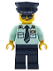 Minifig No: twn556  Name: Airplane Pilot - Female, Light Aqua Uniform Shirt with Tie, Dark Blue Legs and Hat, Sunglasses