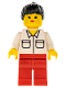 Minifig No: vel002  Name: Shirt with 2 Pockets, Red Legs, Black Ponytail Hair