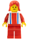 Minifig No: ver006  Name: Vertical Lines Red & Blue - Red Arms - Red Legs, Red Female Hair