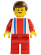 Minifig No: ver009  Name: Vertical Lines Red & Blue - Red Arms - Red Legs, Brown Male Hair