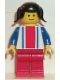 Minifig No: ver010  Name: Vertical Lines Red & Blue - Blue Arms - Red Legs, Black Pigtails Hair