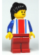 Minifig No: ver018  Name: Vertical Lines Red & Blue - Blue Arms - Red Legs, Black Ponytail Hair