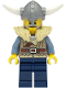 Minifig No: vik040  Name: Viking Warrior - Male, Dark Tan Jacket with Tan Fur, Dark Blue Legs, Flat Silver Helmet