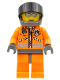 Minifig No: wc019a  Name: Coast Guard World City - Orange Jacket with Zipper, Silver Sunglasses, Dark Bluish Gray Helmet, Dark Bluish Gray Hands