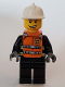 Minifig No: wc024s  Name: Reflective Stripes, Black Legs, White Fire Helmet, Smile, Orange Vest with Straps and Fire Logo and 'FIRE' Pattern (Stickers)