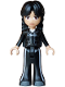 Minifig No: wed012  Name: Wednesday Addams - Mini Doll, Black Jacket and Trousers Bell-Bottoms, Dark Bluish Gray Shoes