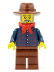 Minifig No: ww025  Name: Gold Prospector - Male, Dark Blue Plaid Button Shirt, Reddish Brown Legs, Reddish Brown Fedora Hat, Red Bandana, Beard