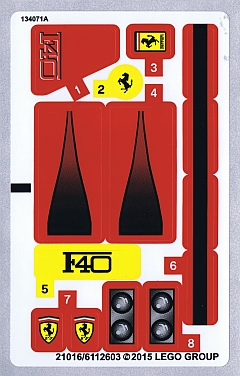 2015 Ersatz Aufkleber/Sticker Set für LEGO Set 10248 Ferrari F40 