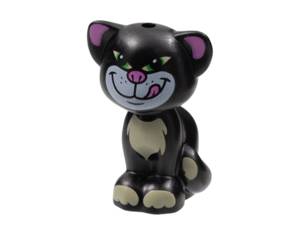 Black Animal Minifig Lego Cat Sitting With Green Eyes Pink Nose