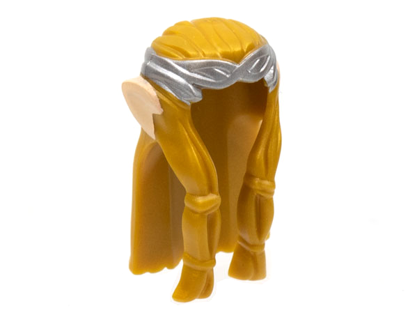 Plain long wavy hair with a silver crown headband and pointed light nougat ears on the sides.