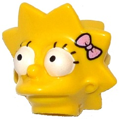 Lego New Yellow Minifig Head Modified Simpsons Lisa  Simpson Series Pink Bow
