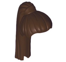 Plain long straight hair gathered into a high ponytail with a matching hair tie.