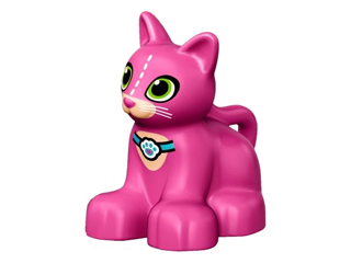 Duplo Cat Kitten Sitting with Lime Eyes and White Whiskers and Paw Print Collar Pattern : Part 17865pb03 BrickLink