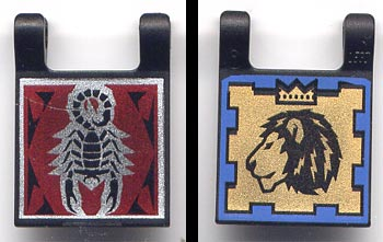 scorpion and lion Lego 2335pb006 @ @ black flag 2 x 2 square dual pattern