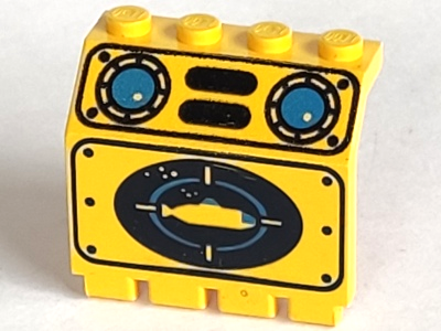 2x LEGO Yellow Hinge Panel 2x4x3 1/3 Submarine Pattern 1822 6195 6175 #2582px2 