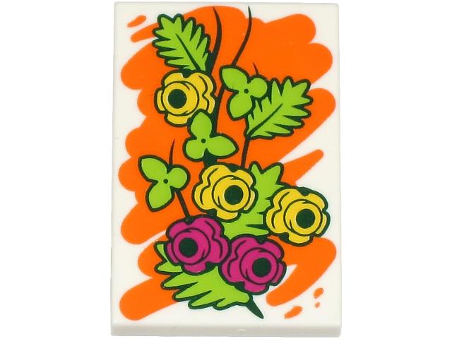 絵画 flk041122 Tile 2 x 3 with Painting of Yellow and Magenta Flowers with Lime