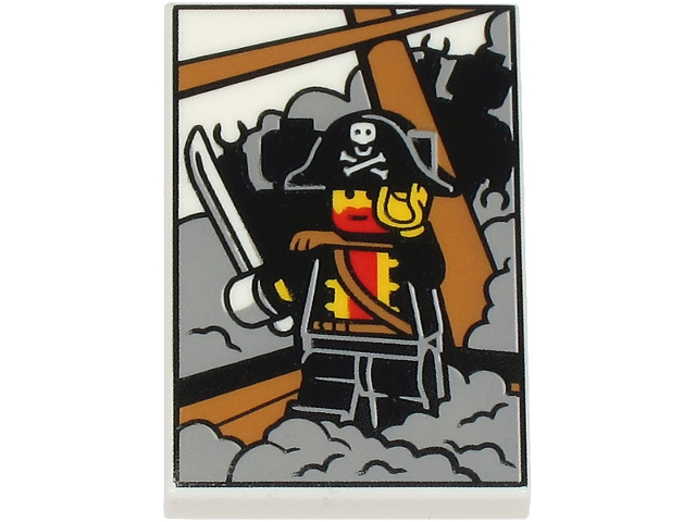 Tile 2 x 3 with Picture of Pirate Captain Minifigure on Ship