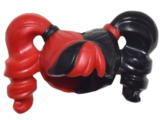 Plain high bouncy pigtails with a split red and black pattern and contrasting ties.