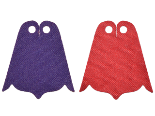 Mini Doll, Cape Cloth, Center and Side Points at Bottom, Long with 2 Small Top Holes with Dark Purple and Red Sides