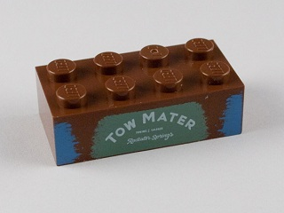 Brick 2 x 4 with 'TOW MATER' on Sand Green Background Pattern