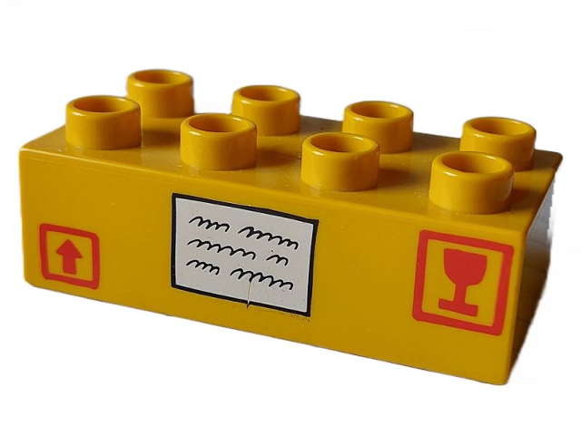 Duplo, Brick 2 x 4 with Shipping Box with Arrow and Glass Pattern