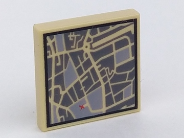 Tile 2 x 2 with Map Street Level with Red 'X' Pattern : Part