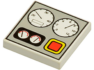Tile 2 x 2 with Gauges and Red Button on Light Gray