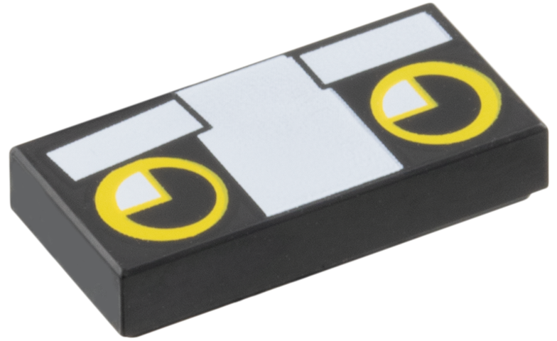 Tile 1 x 2 with Cat Face with White Eyebrows and Nose and Black