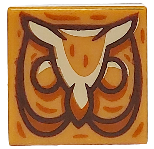 Tile 1 x 1 with Owl Head with Dark Brown Outline, Tan