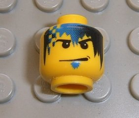 Minifigure Head Male Smirk Blue Goatee Blue and Black Fade and