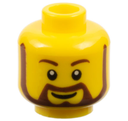 Yellow Head Beard Brown Rounded with White Pupils and Grin LEGO Minifig 