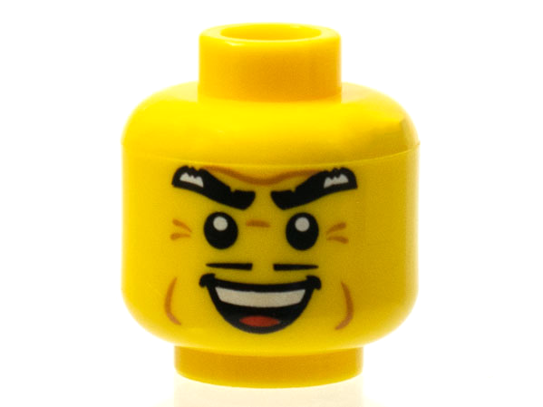 Minifigure, Head Black Bushy Eyebrows, Thin Moustache, Wide Smile