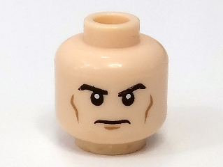 LEGO Minifigure Light Flesh HEAD Male Dark Brown Eyebrows Frown White Pupils 