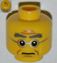 LEGO Minifigure Old Man Head White Eyebrows & Beard Gold Glasses Smile Dual  Side