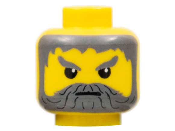 Minifigure Head Beard with Gray Hair Moustache and Angry Eyebrows Pattern Blocked Open Stud Part 3626bpx132 BrickLink