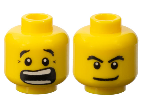 Lego New Yellow Minifigure Head Dual Sided Black Eyebrows Stern Face 