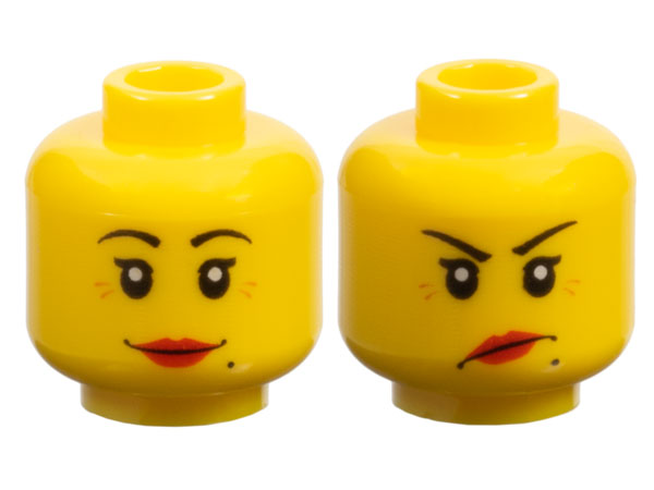 LEGO New Yellow Female Minifigure Head Crows Feet Beauty Mark Double Sided
