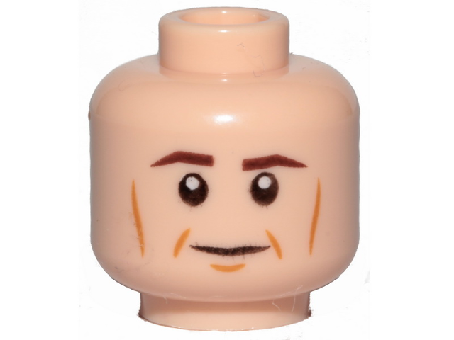 ☀️NEW Lego Minifigure Head Brown Eyebrows White Pupils Vertical Cheek Lines 