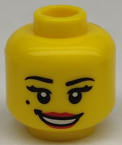 x1 NEW Lego Minifig Head Girl Female w/ Black Eyebrows Red Lips & Smudge on Face 