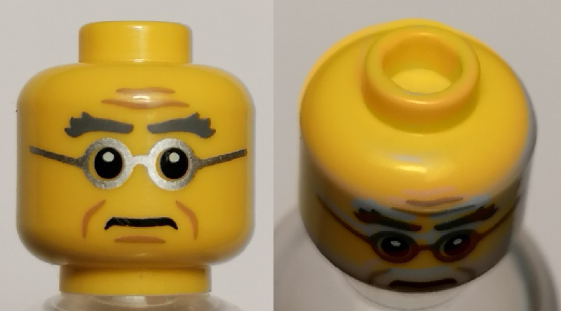 Minifig LEGO Head Male Bushy Gray Eyebrows Silver Frame Glasses Wrinkles
