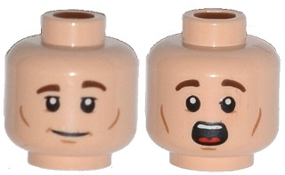 Brown Chin Dimple ☀️NEW Lego Minifigure Head Dual Sided Black Curved Eyebrows 