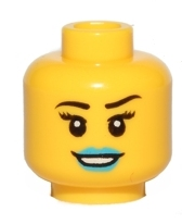 LEGO NEW YELLOW MINIFIGURE HEAD FEMALE GIRL WITH DARK AZURE MASCARA SMILE 