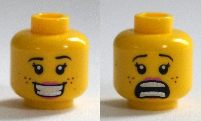 Lego Yellow Minifig Head Dual Sided Female Black brows Freckles Eyelashes Peach 