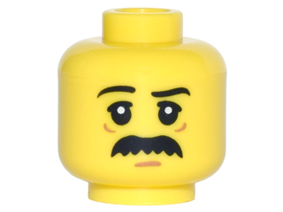 Lego New Yellow Minifigure Head Black Eyebrows Pupils Black Bushy Moustache 