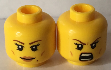 Lego New Yellow Minifigure Head Dual Sided Female Brown Eyebrows Eyelashes 